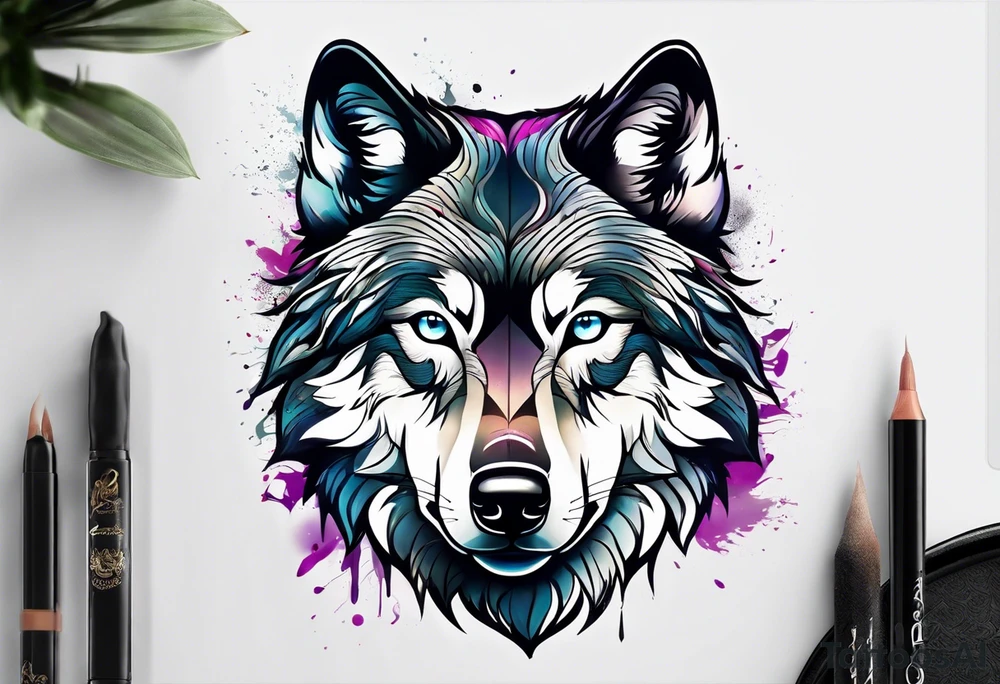 strong wolf gentle eyes tattoo idea