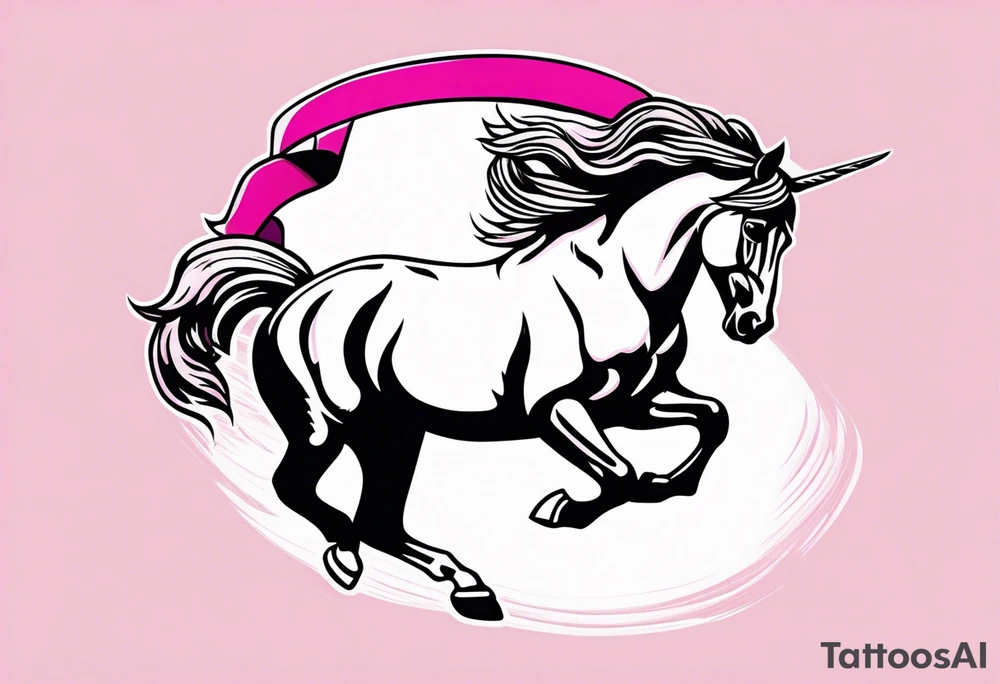Turn pink ribbon into bucking horse tattoo idea