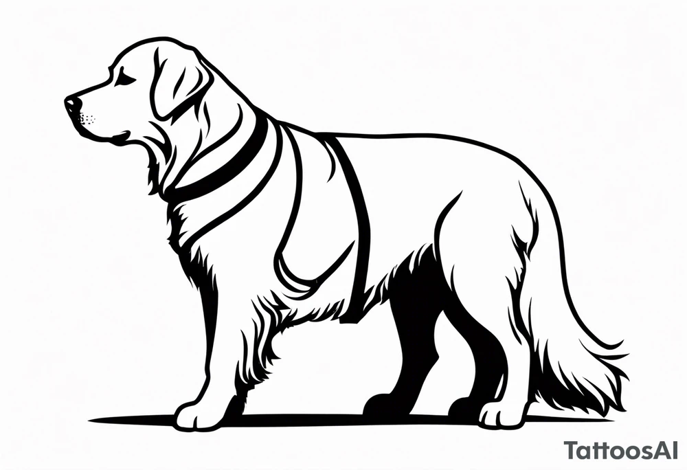 a golden retriever in a jujitsu gi full body view wearing a black belt tattoo idea