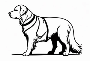 a golden retriever in a jujitsu gi full body view wearing a black belt tattoo idea