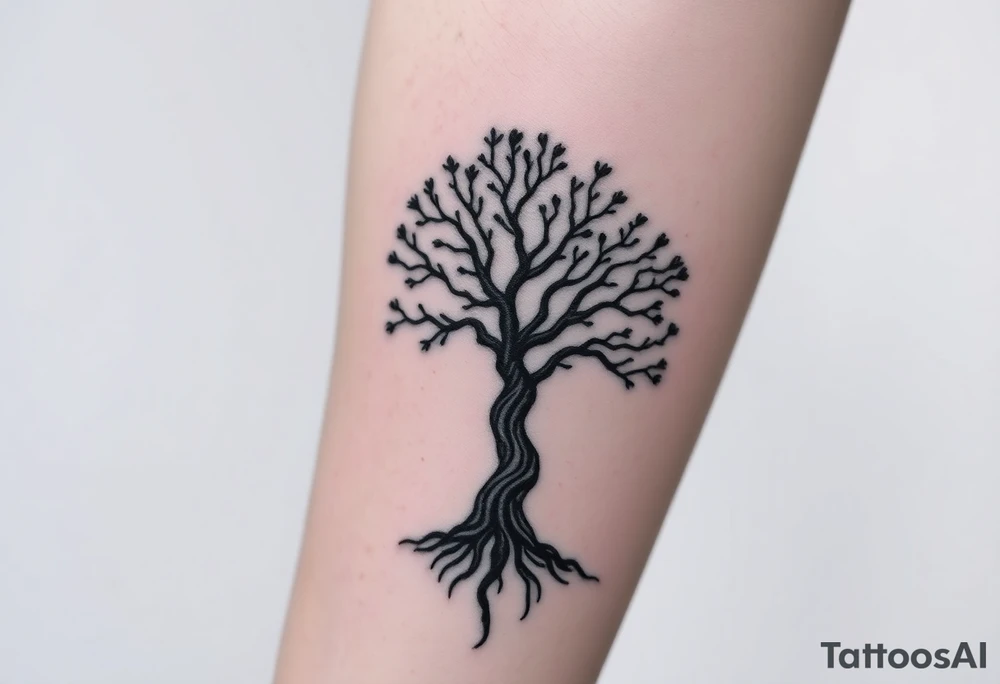 Design a tattoo symbolizing personal rebirth and freedom. or tree emerging from darkness, representing overcoming addiction, self-love, and inner strength. Include meditation elements. Style: minimalistic, meaningful, with clean lines and hope-driven symbolism. tattoo idea