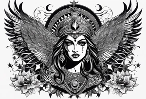 black kali, goddess pirate, alien, angel, pachamama, valkrye, warrior, flying, skull, lotus azul, wing, eagle, zenza resonance, stars, 5D, anahata chakra tattoo idea