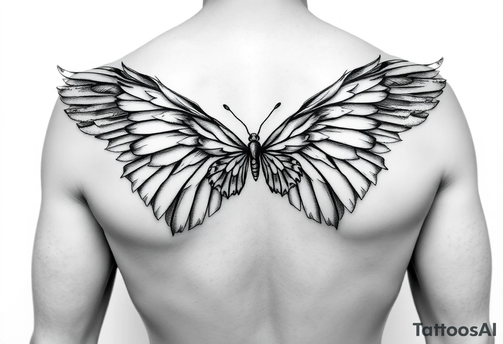 eros and psyche Greek mythology  inspired using angel wings and butterfly wings as core concepts- more illustrative and mythological for arm tattoo tattoo idea