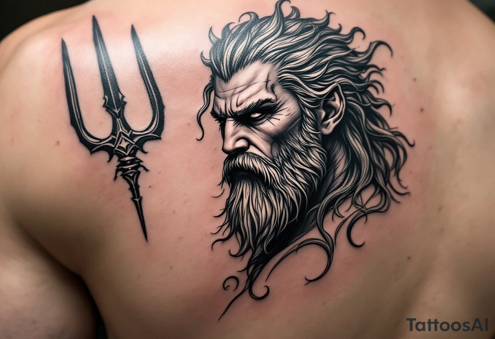 sexy poseidon, with trident tattoo idea