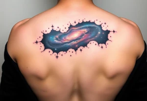 The galaxy using negative spaces with hints of color and stars tattoo idea