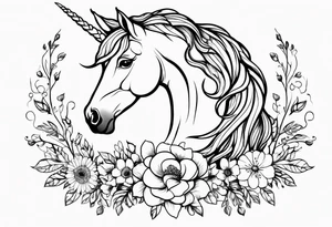 Floral mane – Unicorn with flowers and vines. tattoo idea