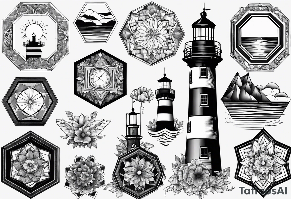 Octagons, filled in with random blanks. One with a light house tattoo idea