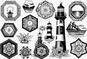 Octagons, filled in with random blanks. One with a light house tattoo idea