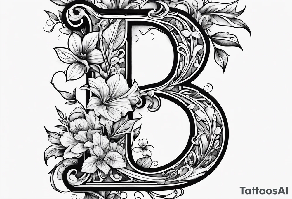 Capital letter j with vines and small flowers on it tattoo idea