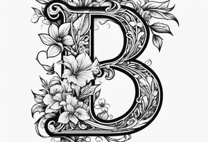Capital letter j with vines and small flowers on it tattoo idea