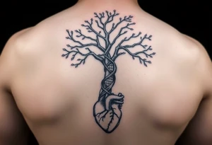 DNATREE trunk with space for names with roots with anatomical heart in bottom tattoo idea