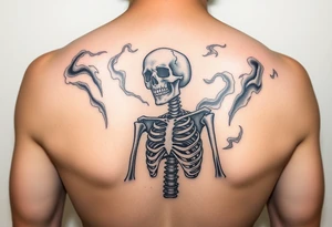 Skeleton in despair, surrounded by smoke tattoo idea