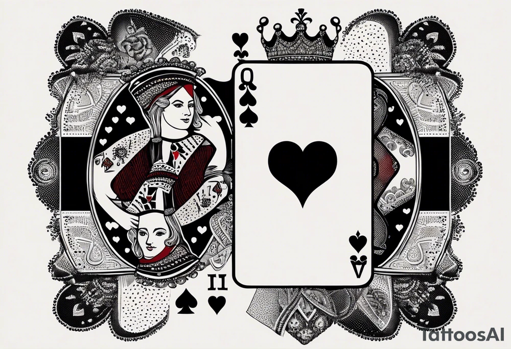 one playing card with both queen of hearts and king of spades in minimalistic style tattoo idea