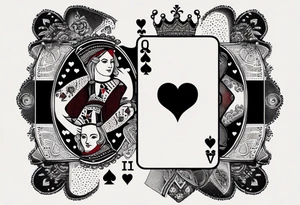 one playing card with both queen of hearts and king of spades in minimalistic style tattoo idea