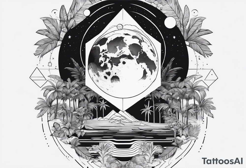 minimalistic jungle vs space with line tattoo idea