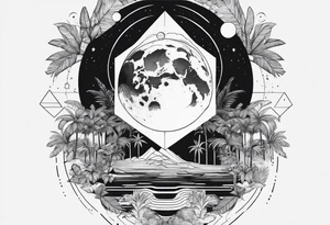 minimalistic jungle vs space with line tattoo idea