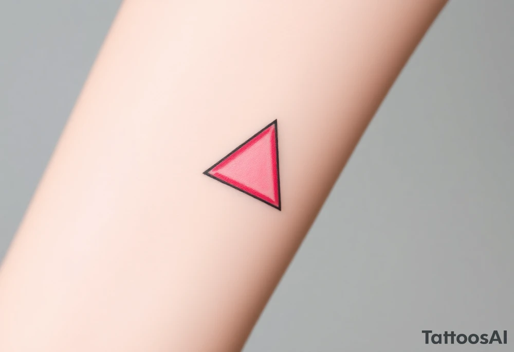 A watercoloured pink triangle (upsidedown), with very small black lining and upside down. Just the colour pink. No shapes. Just the colour pink filling the triangle and a small black outline tattoo idea
