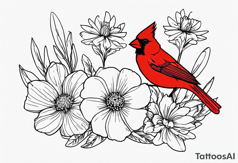 Aster flowers - sea rocket flowers with a cardinal around the words Dad tattoo idea