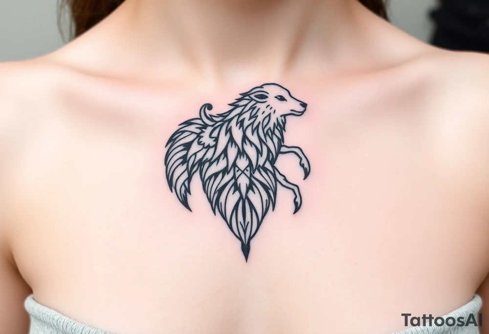 Wolf and sheep as one hybrid 
animal tattoo idea