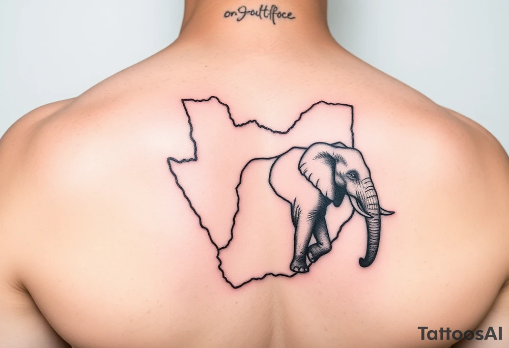tattoo combining map of South Africa and elephant tattoo idea