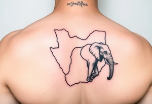 tattoo combining map of South Africa and elephant tattoo idea