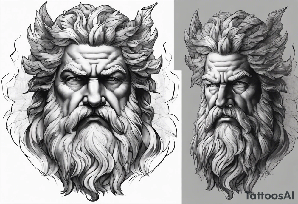 Realistic Zeus with lightning bolt tattoo idea