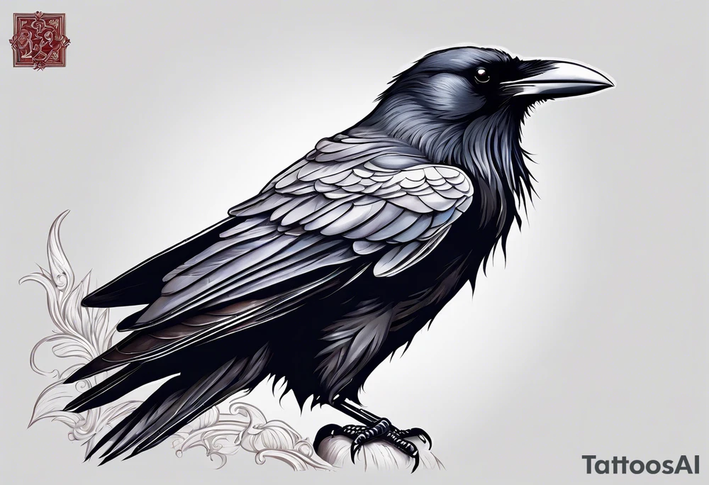 black raven with sword in mouth tattoo idea