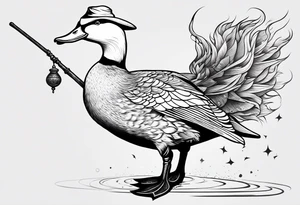 Dabbling Duck dressed like a wizard casting a spell with his wand tattoo idea