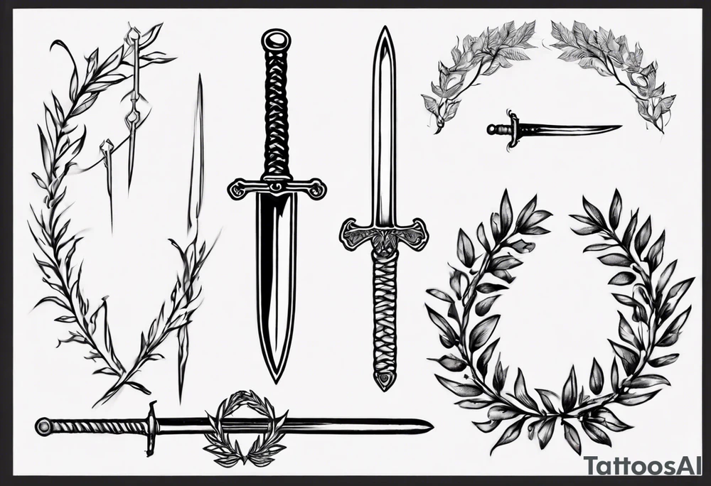 number 13, a laurel leaf wreath, and a Scottish sword tattoo idea number 13, a laurel leaf wreath, and a Scottish sword tattoo idea