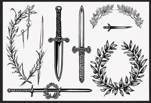 number 13, a laurel leaf wreath, and a Scottish sword tattoo idea