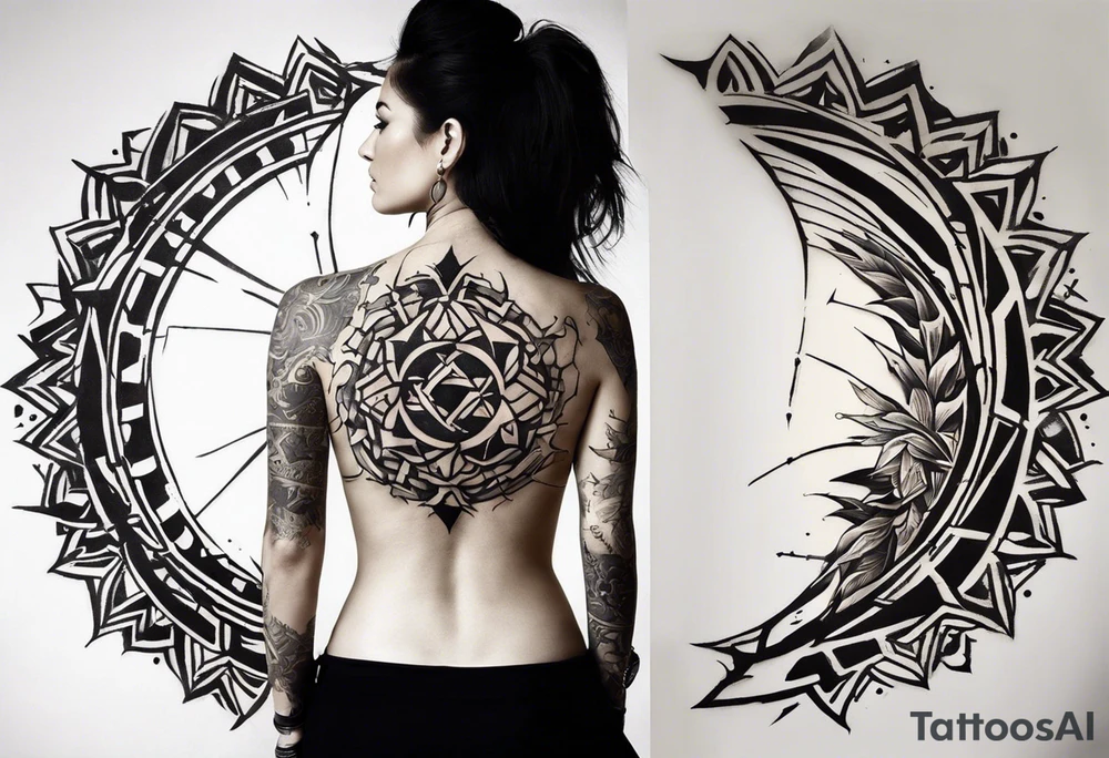 Wide tattoo that appears to be bursting out of the skin, symbolizing freedom. The tattoo should be vibrant and dynamic, with bold lines and colors that evoke a sense of liberation and empowerment. Consider incorporating elements such as broken chains, or other symbols of freedom. The tattoo should be visually striking and thought-provoking, inviting the viewer to reflect on the importance of personal freedom. tattoo idea