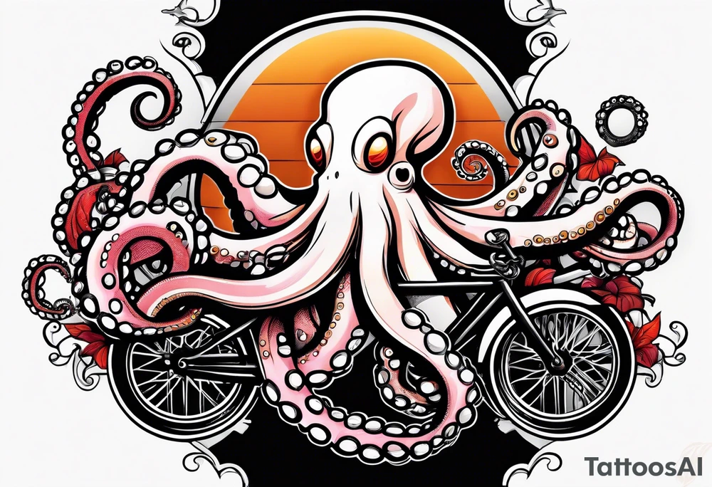 Octopus peaceful riding a bike tattoo idea