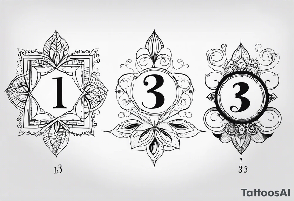 ⅓, ⅔, and 3/3 for siblings, with flourishes or design elements around the numbers tattoo idea ⅓, ⅔, and 3/3 for siblings, with flourishes or design elements around the numbers tattoo idea