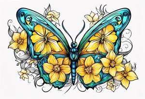 Butterfly, star and daffodils tattoo idea