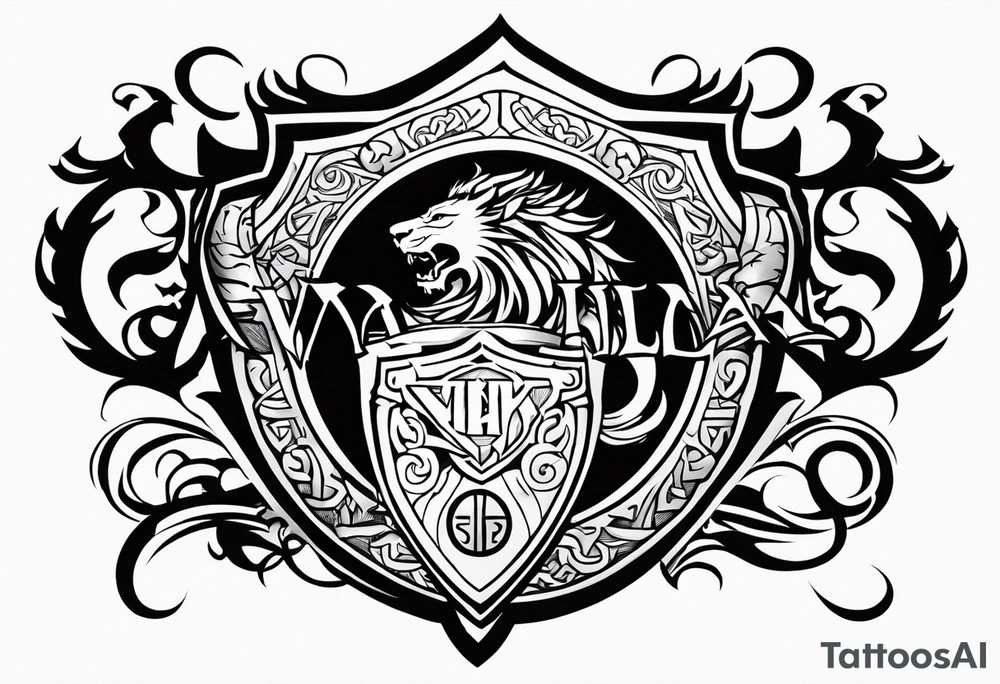 Valhalla shield sword lion dragon runes tattoo idea