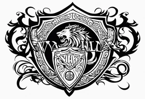 Valhalla shield sword lion dragon runes tattoo idea