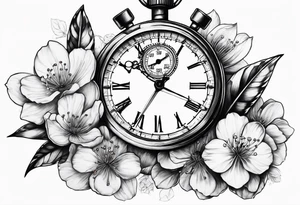 Stopwatch, sword and cherry bloom tattoo idea