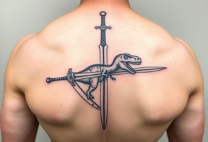 Tattoo image idea that shows a fingolfin sword and has a Brachiosaurus dinosaur incorporated with the sword. Tattoo will be placed on forearm. tattoo idea
