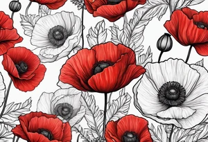 Long red poppy flower tattoo idea
