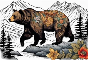 Bear in the mountains, hunting elk and deer tattoo idea