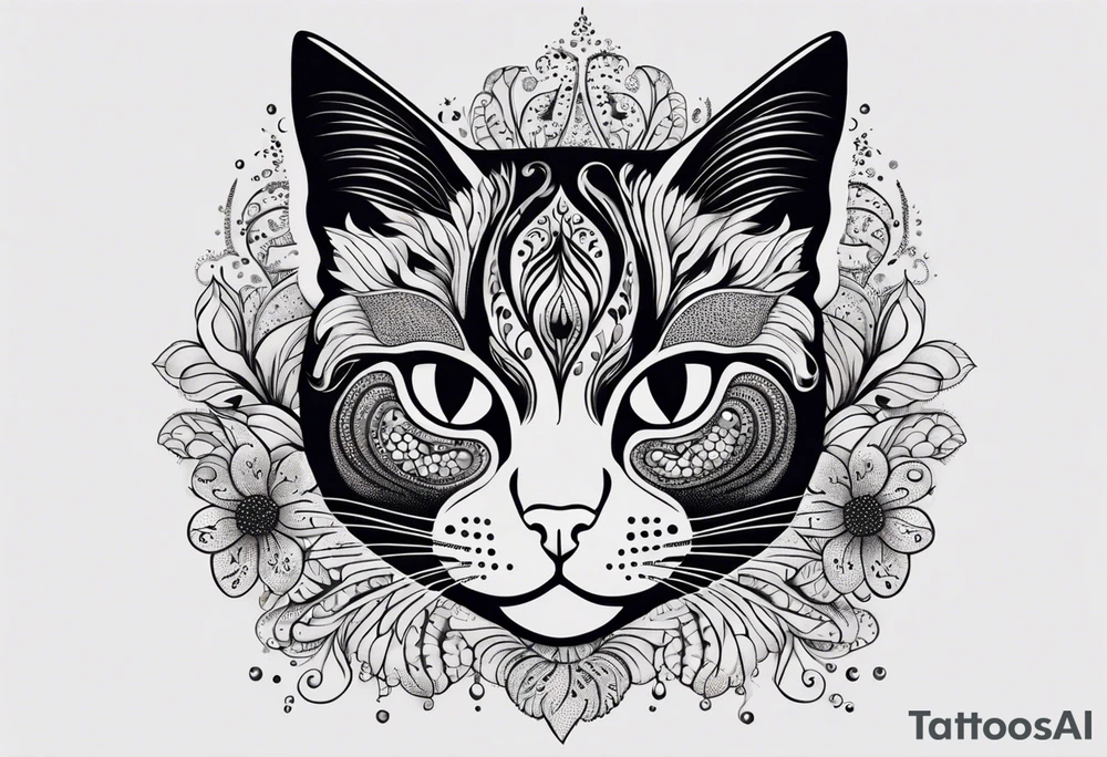 Illustrate a small tattoo of a tabby cat curled up, surrounded by gentle swirls or floral elements to enhance its cozy vibe tattoo idea