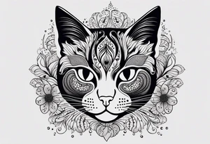 Illustrate a small tattoo of a tabby cat curled up, surrounded by gentle swirls or floral elements to enhance its cozy vibe tattoo idea