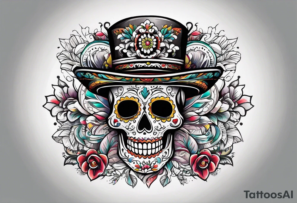 Mexico day of dead  rectangle  man skeleton tattoo idea