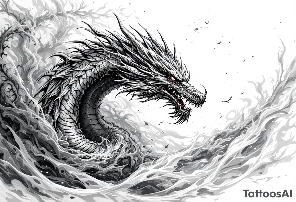 legendary dragon scene with energy aura and power effects tattoo idea