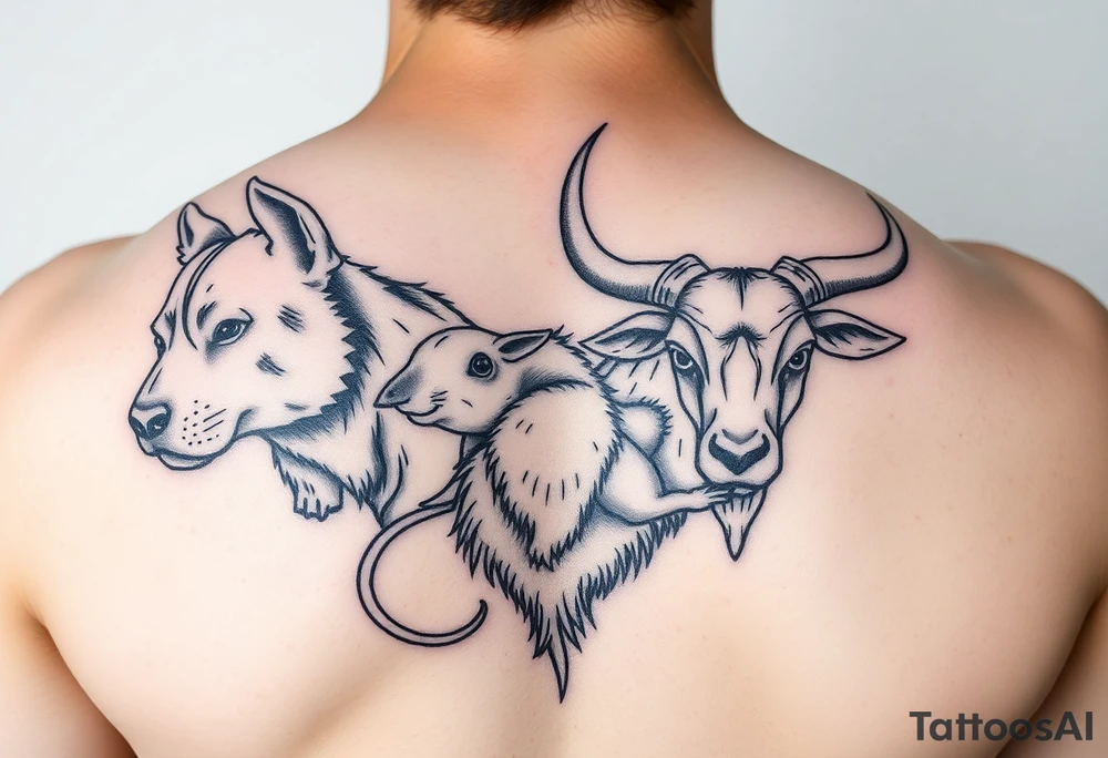 dog, rat, goat, and ox Japanese style tattoo idea