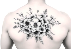 Bouquet of roses, snowdrops, marigolds, asters and gladioli tattoo idea