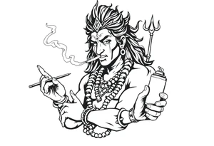 Shiva smoking a joint with one hand and holding spray paint with another hand tattoo idea