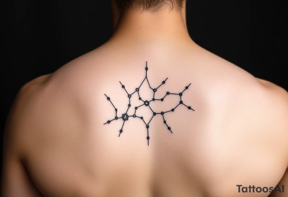 Unique fine line design of the Orion constellation in black tattoo idea