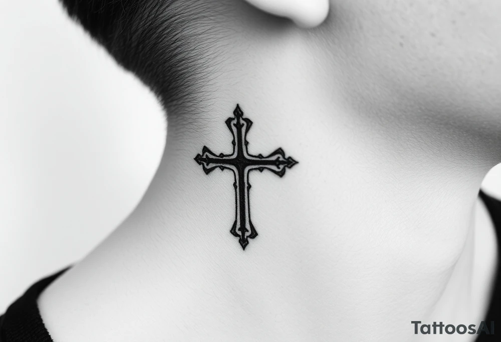 orthodox christian cross relatively small on side of left neck tattoo idea