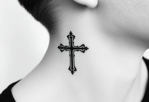 orthodox christian cross relatively small on side of left neck tattoo idea